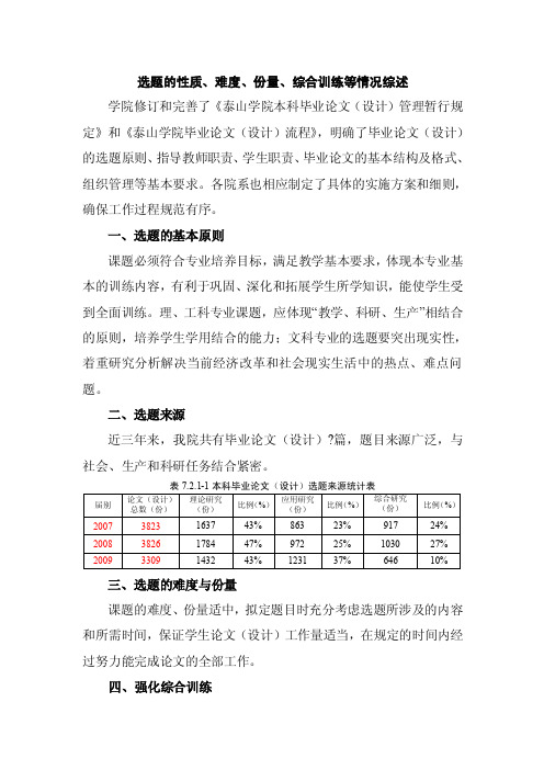 选题的性质、难度、份量、综合训练等情况综述