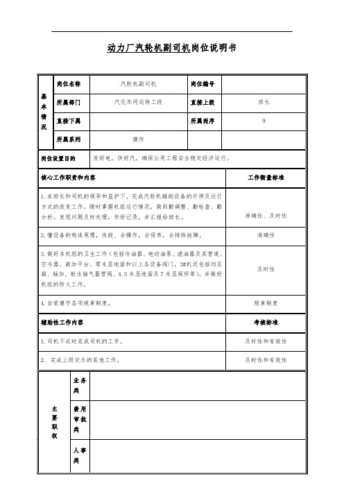 汽轮机副司机岗位说明书