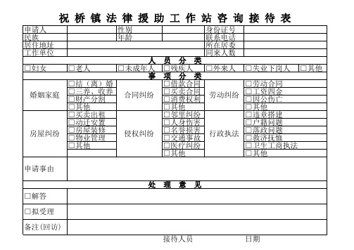 法律援助咨询接待表