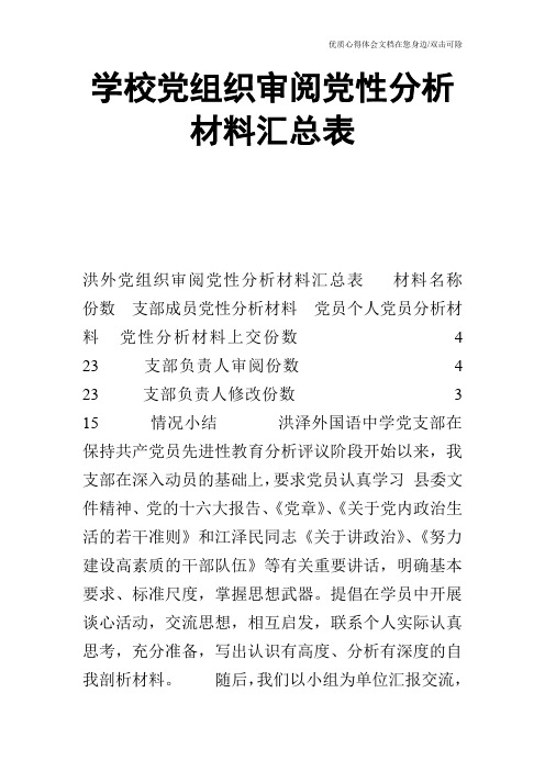 学校党组织审阅党性分析材料汇总表