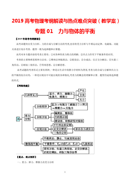 2019高考物理考纲解读与热点难点突破：专题01 力与物体的平衡(教学案)及答案解析