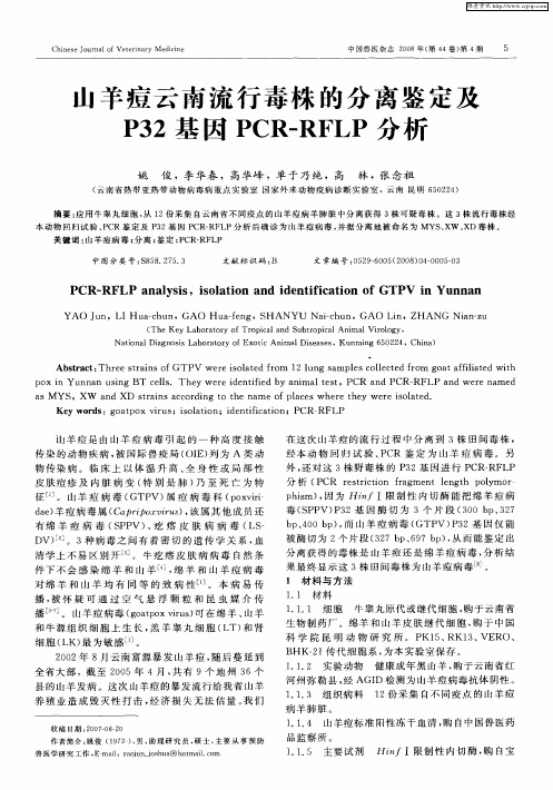 山羊痘云南流行毒株的分离鉴定及P32基因PCR—RFLP分析