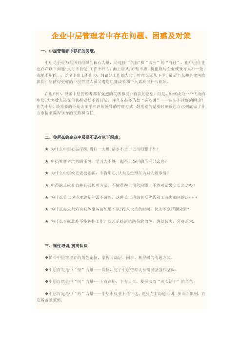 企业中层管理者中存在问题