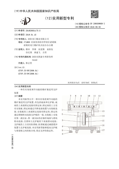 【CN209339989U】一种具有角度调节功能的煤矿掘进用支护装置【专利】