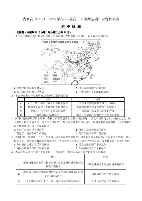 河南省内乡县高级中学2023-2024学年高二下学期基础知识背默大赛历史试题(含答案)