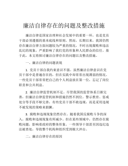 廉洁自律存在的问题及整改措施