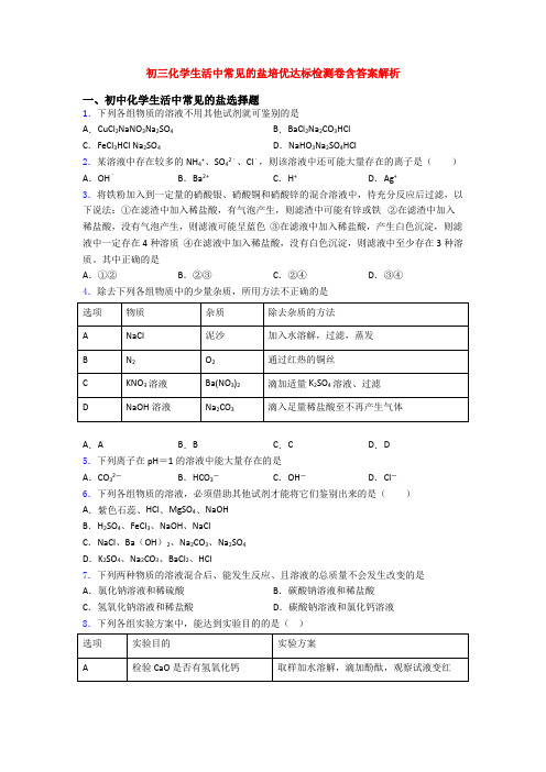 初三化学生活中常见的盐培优达标检测卷含答案解析