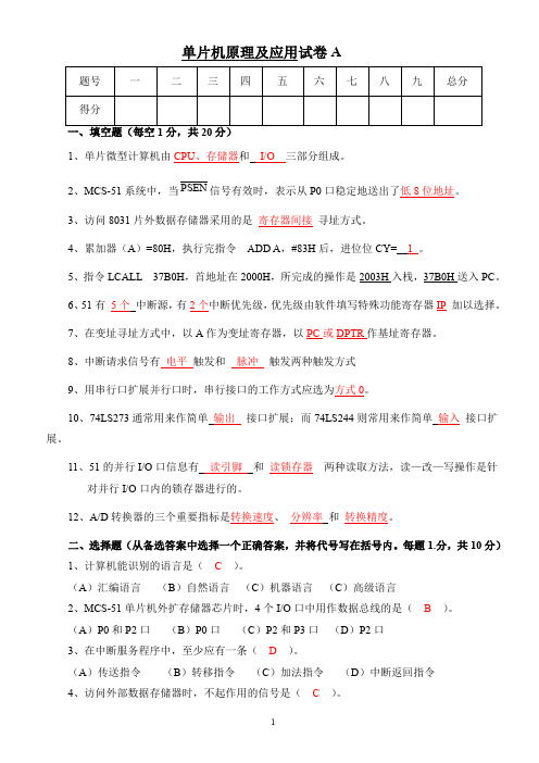 51单片机考试试题带答案