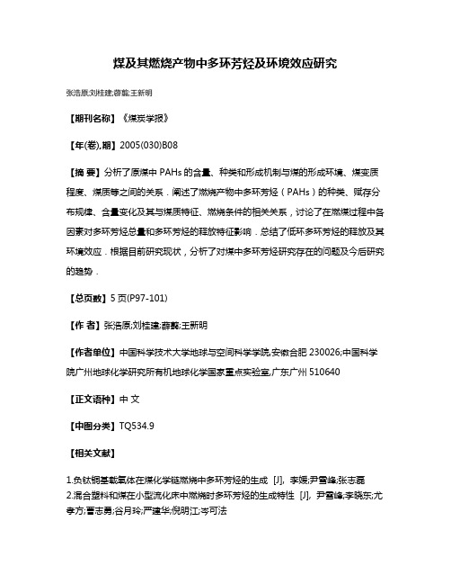 煤及其燃烧产物中多环芳烃及环境效应研究