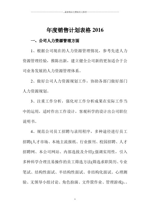 年度销售计划表格