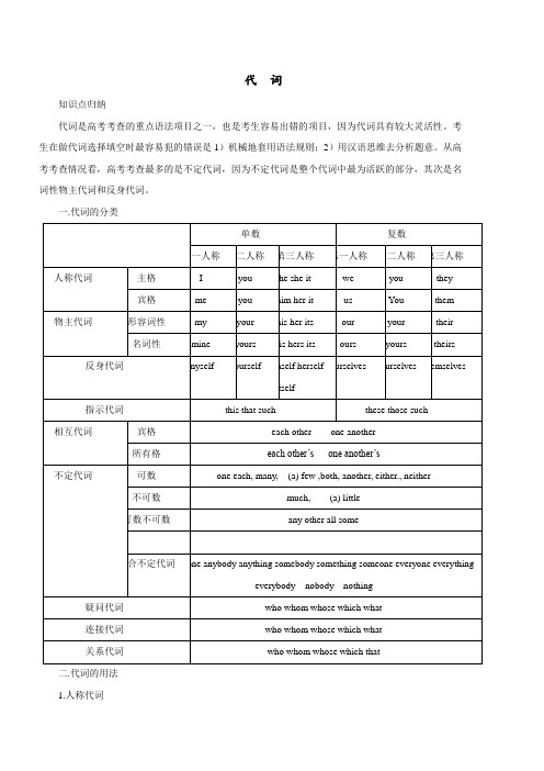 高中英语语法系统讲义：代  词