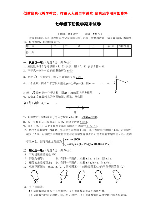 2012-2013人教版七年级下册期末复习数学试卷2