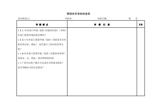 项目管理体系项目审核检查记录表-商务部