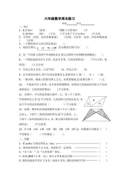 苏教版六年级下册数学作业周末练习5.6