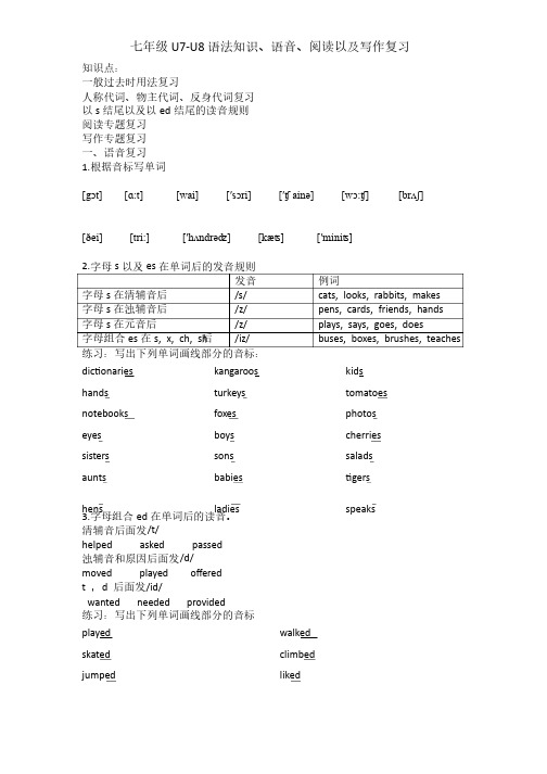 广州版七年级U7-U8语法、语音、阅读、写作以及练习