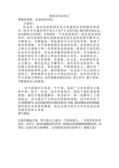 入团宣誓新团员代表发言
