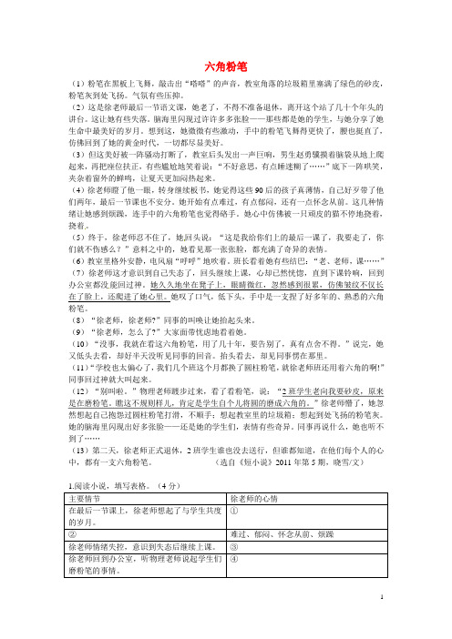 初中语文 文学作品阅读理解分类练习 六角粉笔 新人教版【含答案】