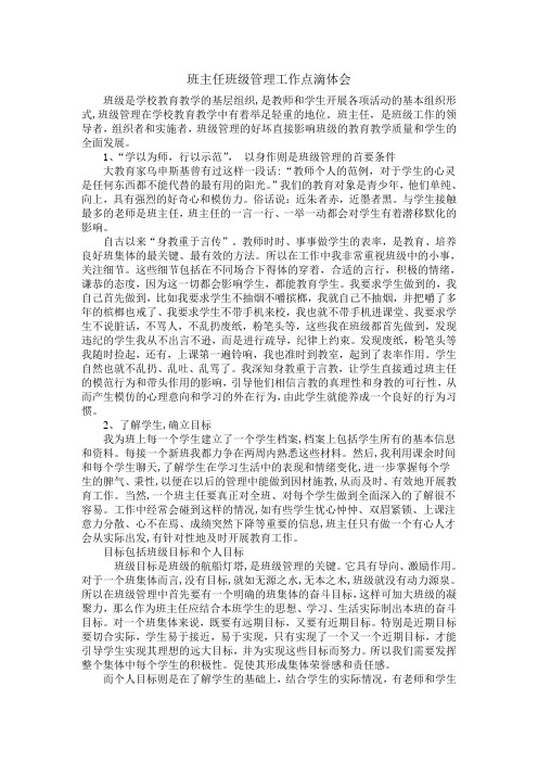 班主任班级管理工作点滴体会