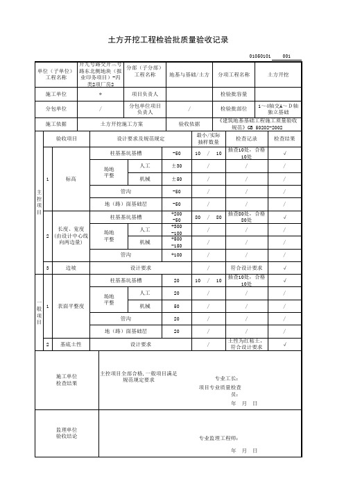 土方开挖工程检验批 新规范 