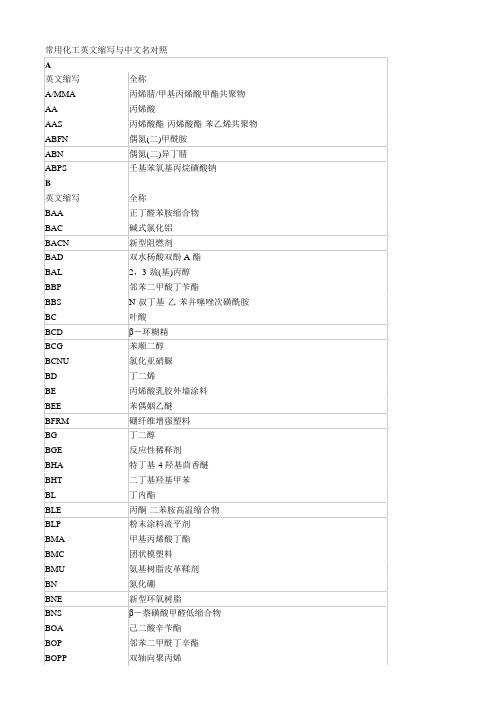 常用化工英文缩写与中文名对照