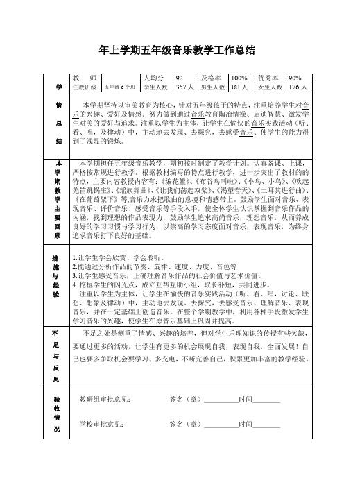 2017年上期五年级下音乐教学总结