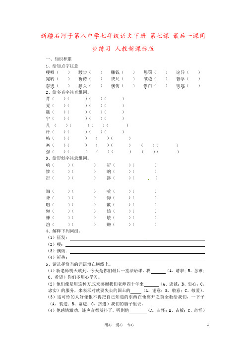 新疆石河子第八中学七年级语文下册 第七课 最后一课同步练习 人教新课标版