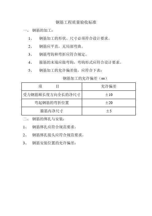 钢筋工程质量验收标准