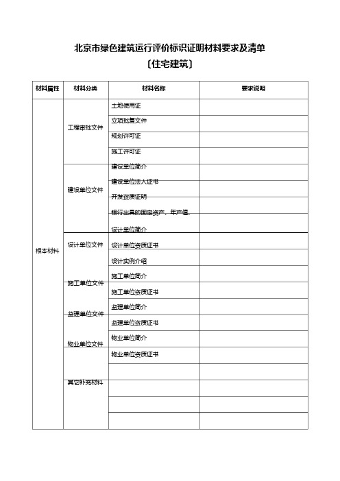 北京市绿色建筑运行评价标识证明材料要求及清单