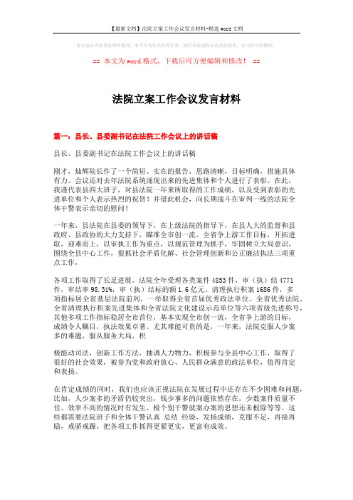 【最新文档】法院立案工作会议发言材料-精选word文档 (7页)