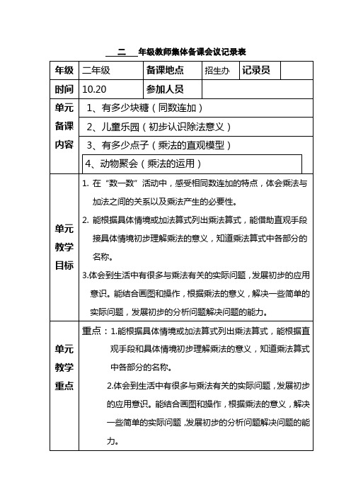 二年级第三单元集体备课会议记录表