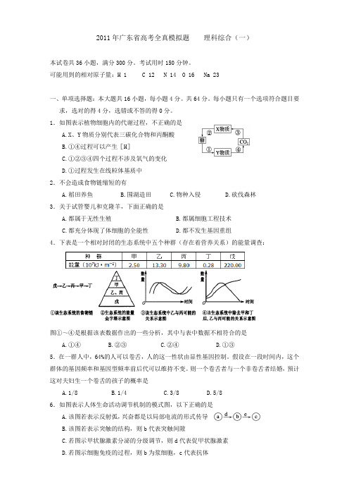 广东省2011届高三全真高考模拟试卷(一)(理综)