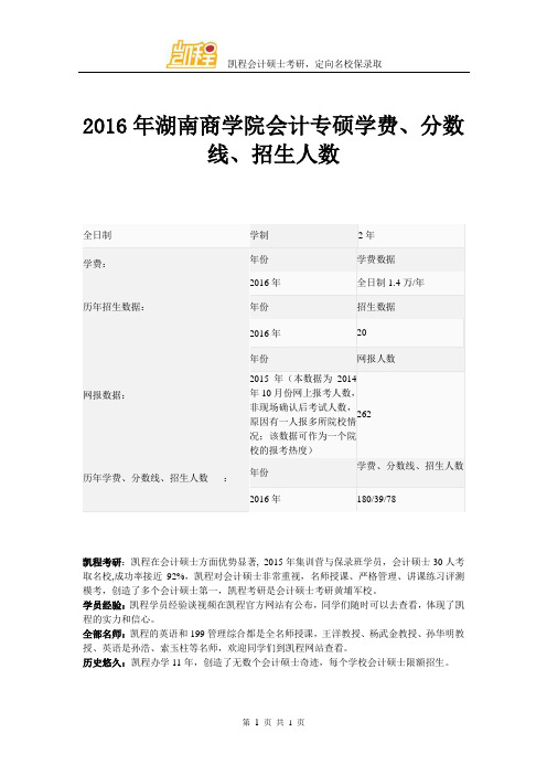 2016年湖南商学院会计专硕学费、分数线、招生人数