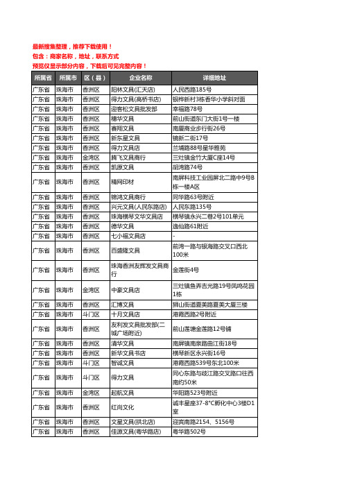 新版广东省珠海市办公用品企业公司商家户名录单联系方式地址大全389家