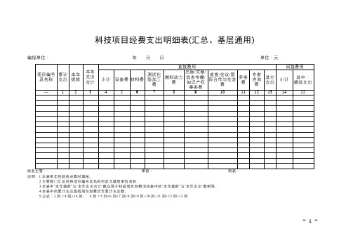 科技项目经费支出明细表【模板】