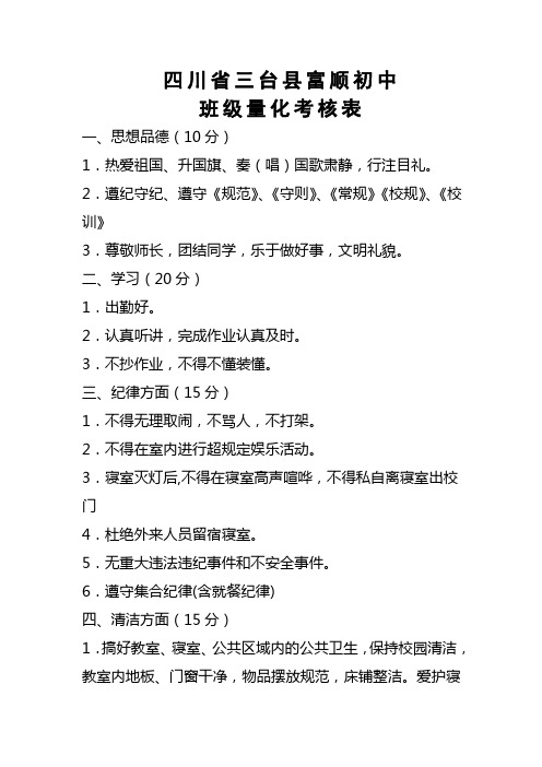 值周班级量化考核表
