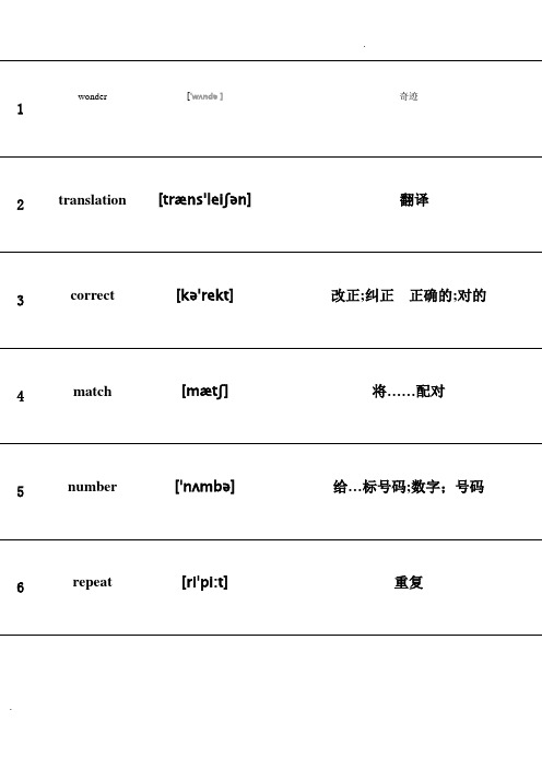 初二(上册)英语单词表