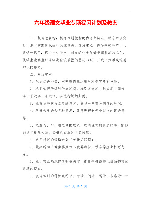 六年级语文毕业专项复习计划及教案