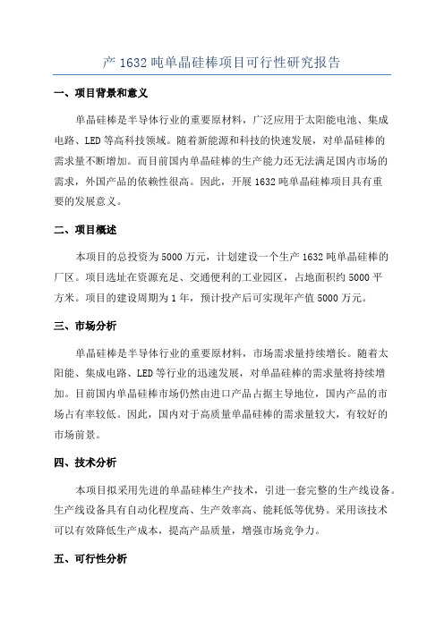 产1632吨单晶硅棒项目可行性研究报告