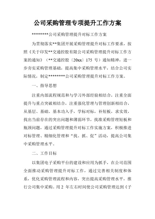 公司采购管理专项提升工作方案