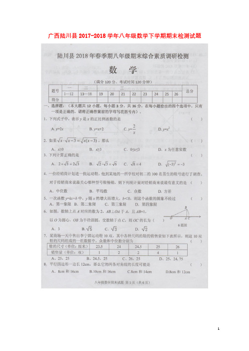 广西陆川县2017_2018学年八年级数学下学期期末检测试题扫描版新人教版20180717356