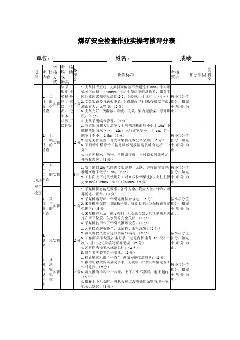 煤矿安全检查作业实操考核标准