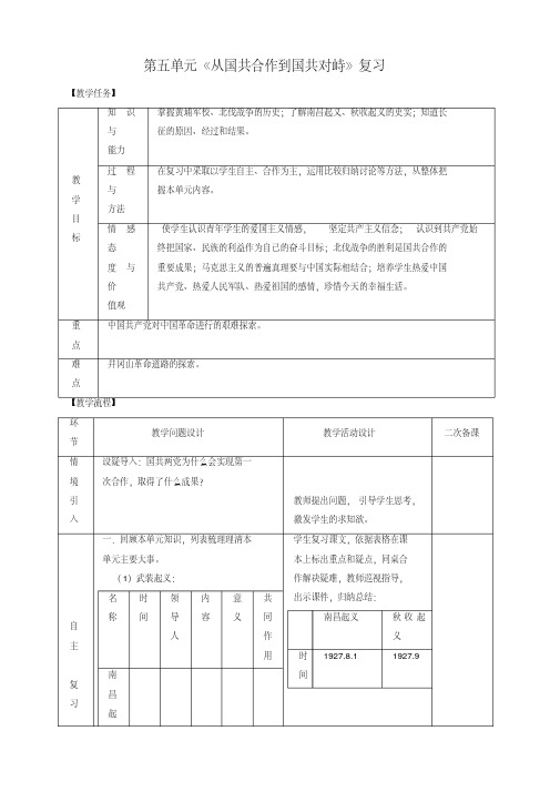 2019秋八年级历史上册期末复习第五单元从国共合作到国共对峙复习教案-新人教版