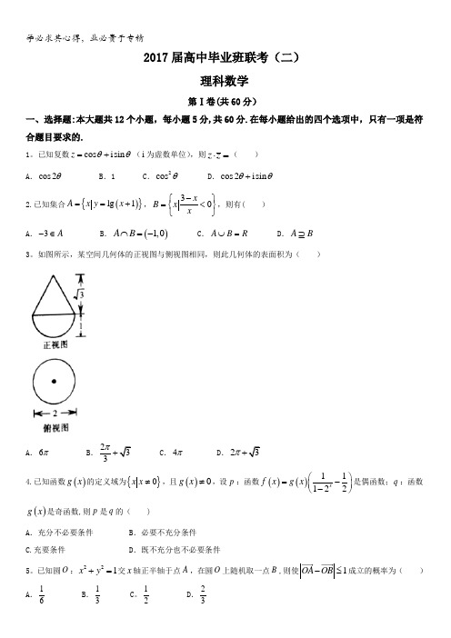 湖南省衡阳市2017届高三下学期第二次联考数学(理)试题含答案