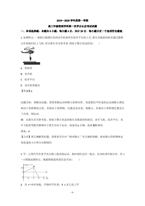 【解析】江苏省东海县第二中学2020届高三10月月考物理试题