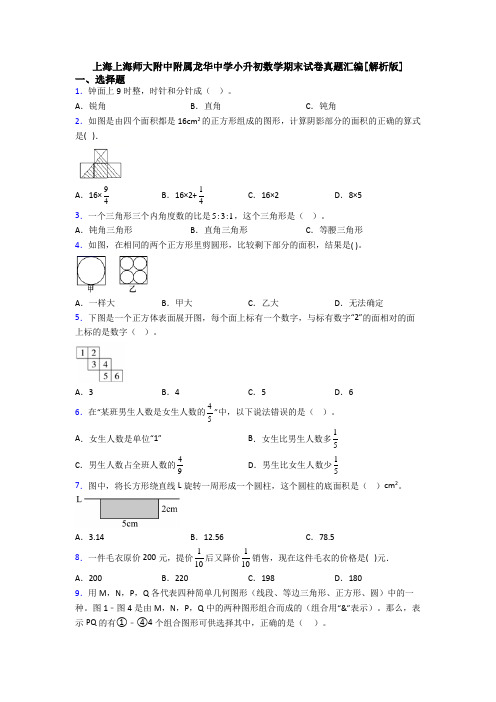 上海上海师大附中附属龙华中学小升初数学期末试卷真题汇编[解析版]