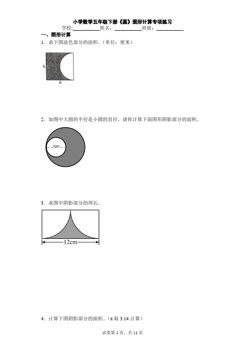 2022-2023学年苏教版五年级数学下册《圆》图形计算专项练习