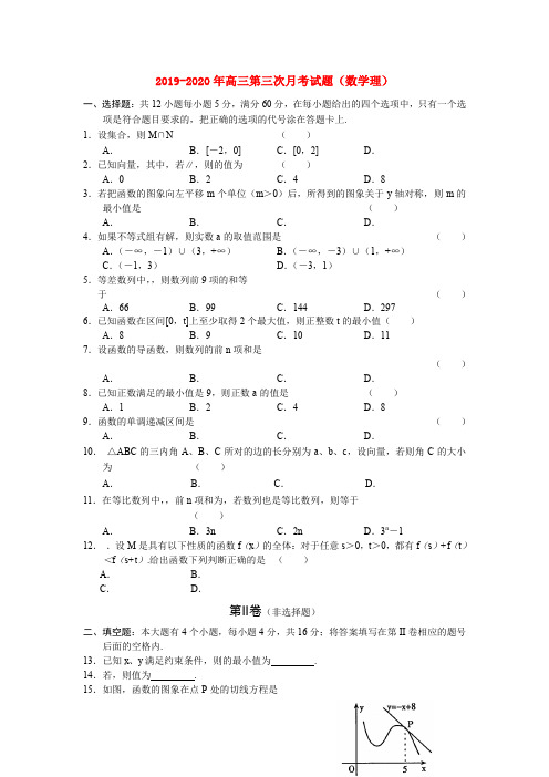 2019-2020年高三第三次月考试题(数学理)