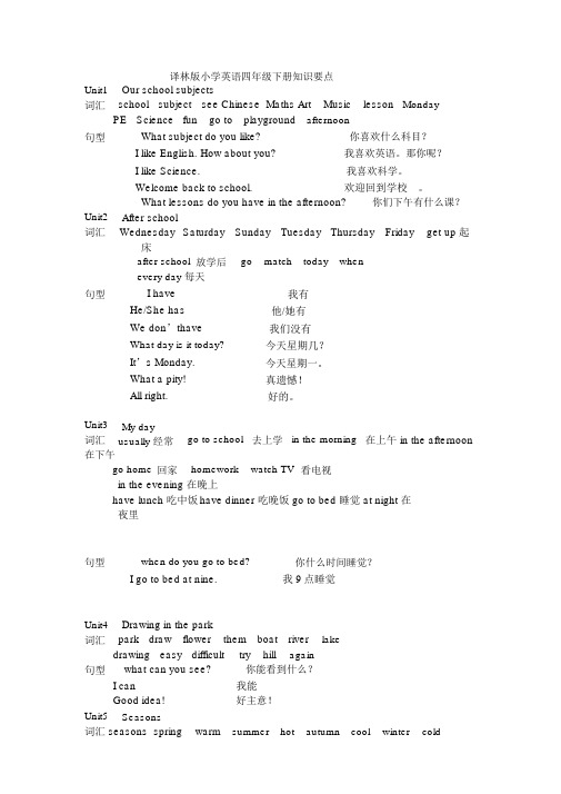 译林英语四年级下的知识点及语法