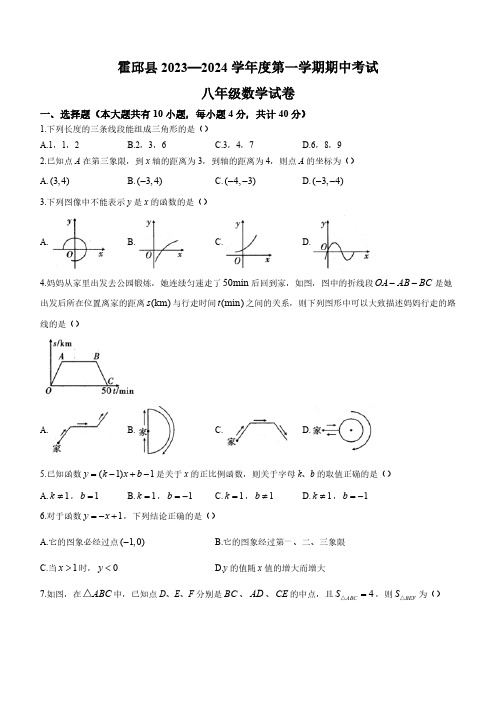 安徽省六安市霍邱县2023-2024学年八年级上学期期中数学试题(含答案)