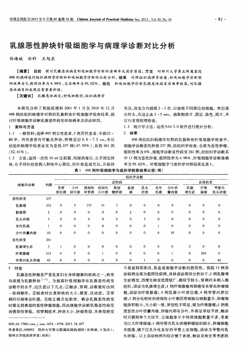 乳腺恶性肿块针吸细胞学与病理学诊断对比分析